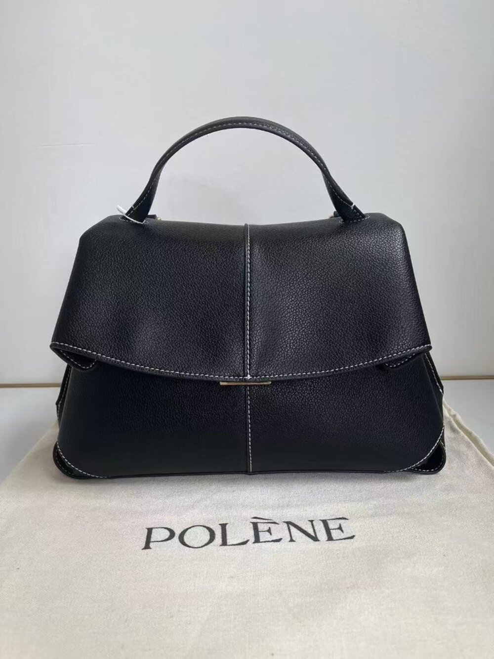 Polene Mokki Black Textured LeatherBag